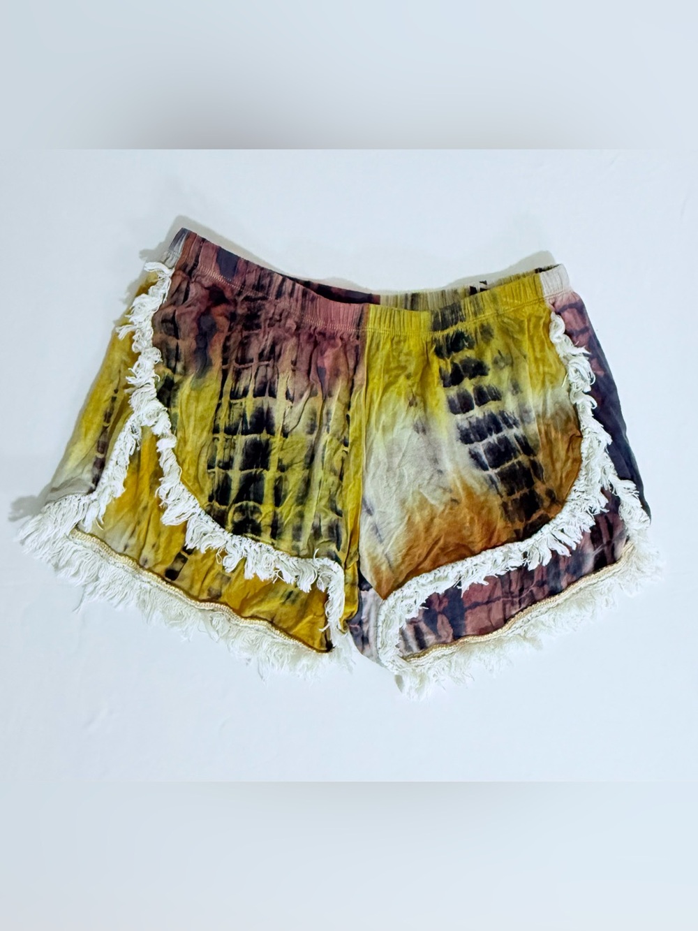 NATURAL LIFE Tie-Dye Fringe Shorts - Yellow/Brown